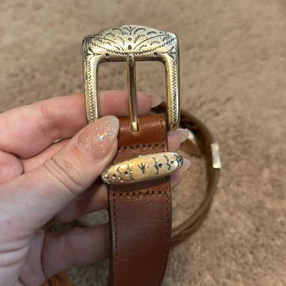 Brighton 1991 Brown Leather Belt with Silver Piece Accents Size Medium main image 7
